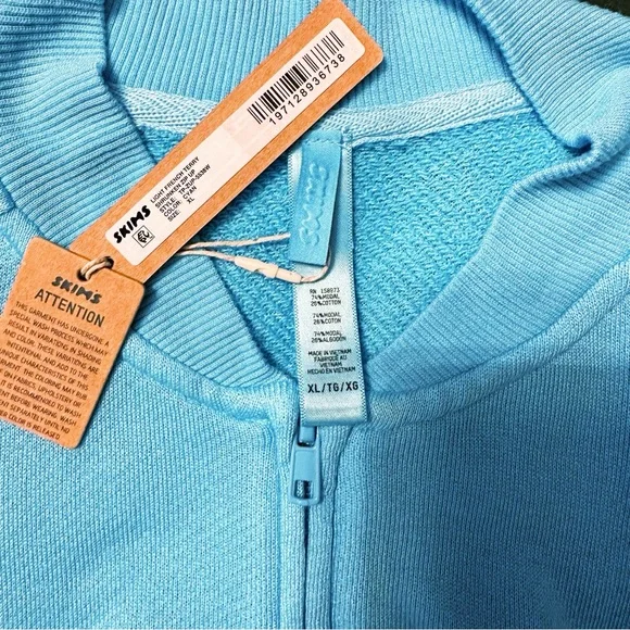 NWT SKIMS Sport French Terry Shrunken Zip Cardigan in Cyan Size XL - Picture 9 of 9